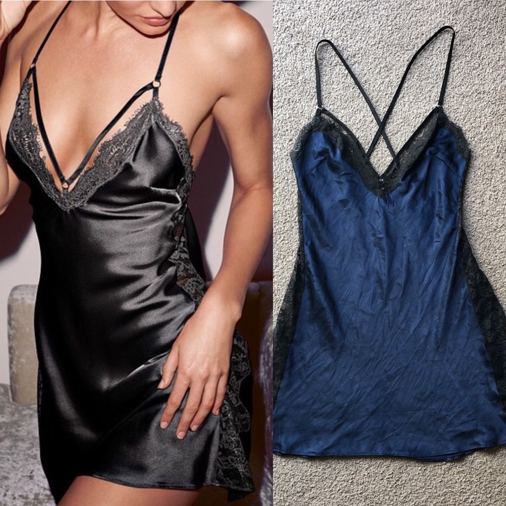 Victoria’s Secret Slip navy + black lace
